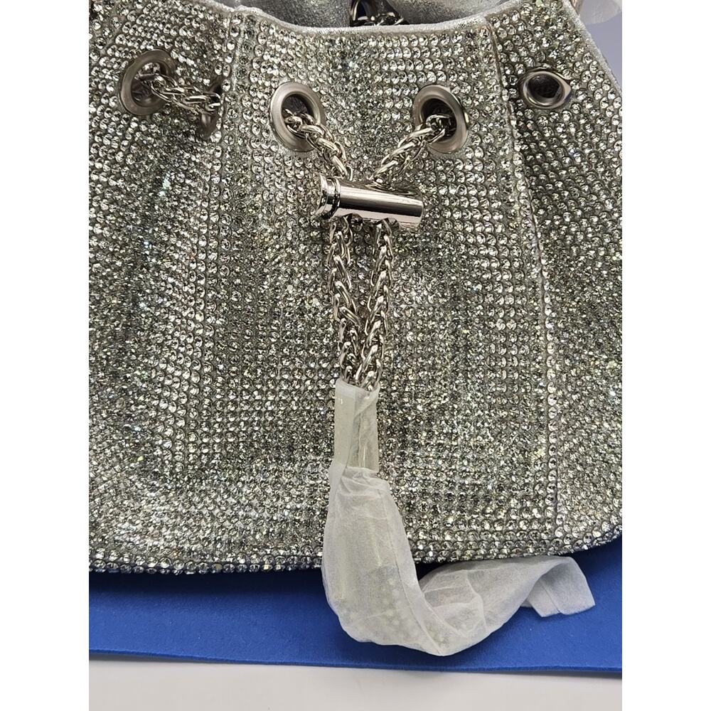 Silver Rhinestone Crystal Bucket Bag Purse w/ Chain Strap & Top Handle – New - Picture 5 of 9